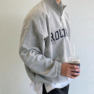 Sudadera de alta calidad con bordado para hombre, estilo urbano, con media cremallera, logotipo personalizado, sudadera con capucha extragrande de cuarto de cremallera, fabricación de primera calidad. - Product Image 2