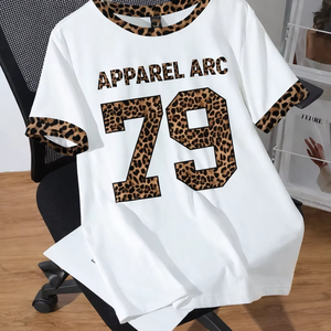 T-shirt surdimensionné pour femme personnalisé par sublimation, patchwork léopard, streetwear, coton, mode décontractée, vente en gros OEM - Product Image 1