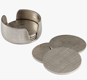 Juego de Posavasos de Metal Cepillado y Aluminio Grabado con Soporte |   Juego de 4 piezas modernas, reutilizables, ecológicas y antideslizantes para uso en el hogar y el bar - Product Image 3