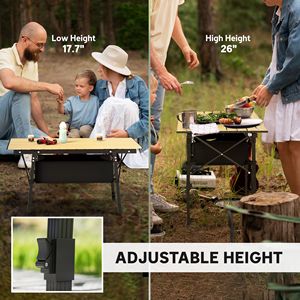 Table pliante portable en aluminium de 3 pieds pour pique-niques et barbecues en extérieur, base trépied marron style bois avec sac de transport - Product Image 5