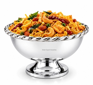 Tazón de Metal Plateado Hecho a Mano para Aperitivos, Dulces y Ensaladas, para Fiestas y Uso en la Mesa del Comedor, Estilo Americano de Lujo - Product Image 1