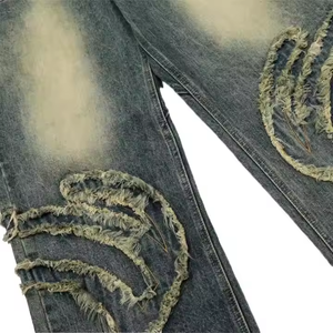 Jean large en denim déchiré taille haute coupe ample en coton délavé style streetwear pour homme – Collection automne - Product Image 6
