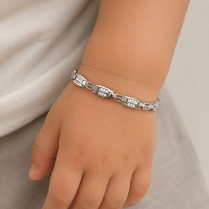 925 Sterling Silver Geometric Link <b>Anklet</b> with Cubic Zirconia High Polish Modern Chain Style Fine Jewelry for Women Daily Wear P - Product Image 1