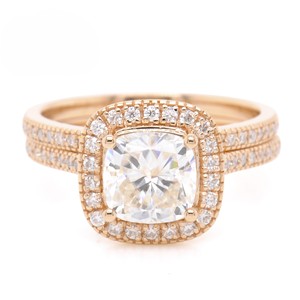 Anillo de Diamantes de Corte Cojín de Lujo, Plata S925, Chapado en Oro Rosa, Anillo de Compromiso Vintage, Certificado IGI, Joyería Fina - Product Image 1