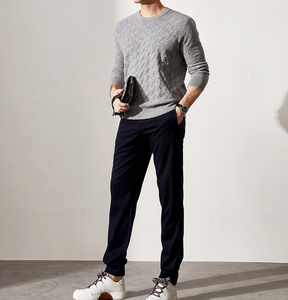 Men's Navy Blue Knitted <b>Pullover</b> <b>Sweater</b> With 1/4 Zipper Closure Full Sleeve Solid Color Autumn Wear - Product Image 6