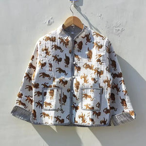 เสื้อแจ็คเก็ตผ้าฝ้ายเย็บมือ: เสื้อโค้ทลายเสือขาวแบบสองด้าน - Product Image 1