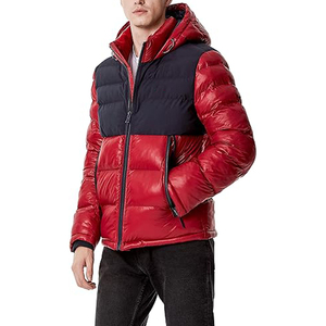 Blouson matelassé en laine et nylon noir pour homme The North Face, col à capuche, hiver, techniques de lavage, fermeture éclair, service OEM, logo frontal - Product Image 1