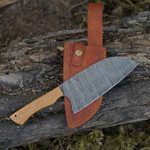 Handmade Forged Damascus Cleaver <b>Knife</b> Leather Sheath <b>Kitchen</b> Meat Chopper Wooden Handle Ambidextrous Vintage Wholesale US/EU - Product Image 2