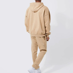 Ensemble sweat-shirt à capuche et pantalon de jogging unisexe beige, couleur unie, coupe décontractée, poches latérales, poids moyen, 100% coton - Product Image 2