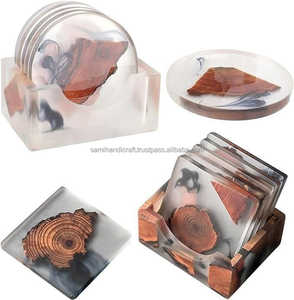 Classic Style Natural Wood and Resin Art Coasters Personalized Customizable <b>Round</b> Stocked SAMI HANDICRAFTS - Product Image 5