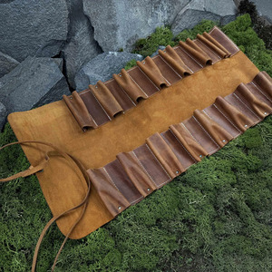 Rouleau à outils en cuir de haute qualité, en cuir de vachette pleine fleur, sac de rangement enroulable pour outils à main, menuiserie, atelier, artisanat, à vendre - Product Image 5