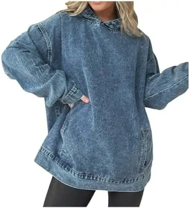 Sudadera con Capucha de Mezclilla de Algodón, Estilo Casual, Unisex, a la Moda, para Usar en la Calle, Talla Grande - Product Image 1