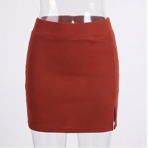 Jupe crayon mini en tricot pour femme, couleur unie, taille élastique, design fendu, style sexy, à porter toute l'année - Product Image 1