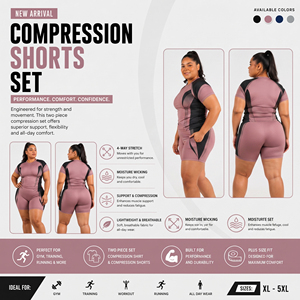Ensemble 2 pièces personnalisé pour femme : T-shirt Rash Guard à manches courtes grande taille et short de yoga, imprimé sur mesure pour la gym et le fitness - Product Image 3