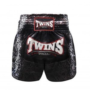 กางเกงมวยไทยชาย RTS Wholesale Twin Special สีดำ ผ้าซาติน พิมพ์ลาย เอวยางยืด สปอร์ต รุ่น AI-MTS-19 - Product Image 1