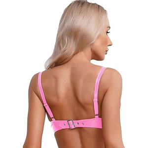 One Shoulder Crop Sports <b>Bra</b> Women's Black Pu Leather Front Custom Logo Street Dance High Support Quick Dry Wholesale <b>Bra</b> - Product Image 5