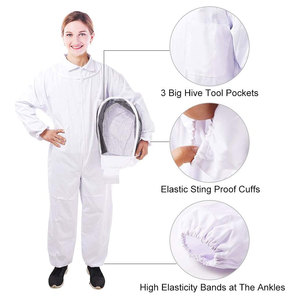 Traje de apicultura de algodón para hombre con capucha ventilada, protección completa del cuerpo, mono de trabajo, guantes y herramientas de seguridad blancos - Product Image 6
