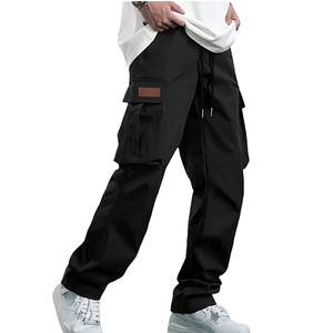 Men's Canvas <b>Cargo</b> Pants Multiple Pockets Elastic Waist Anti-Pilling <b>Wide</b> <b>Leg</b> Midweight Straight Fit Breathable Casual Spring - Product Image 2