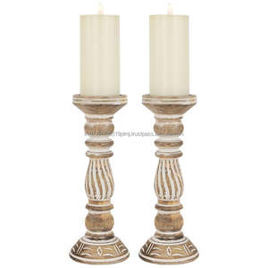 Juego de 2 candelabros antiguos para decoración del hogar, pilar de vela de madera de mango para candelabros decorativos para Navidad, venta al por mayor - Product Image 1
