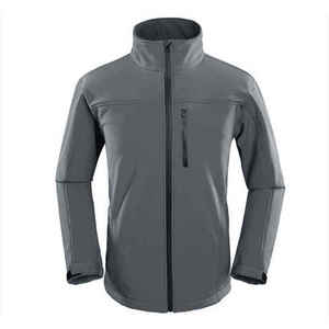 Chaqueta de forro polar softshell gris sólido para hombre OEM, cortavientos, con cierre de cremallera, cuello alto, deportiva, para exteriores. - Product Image 5
