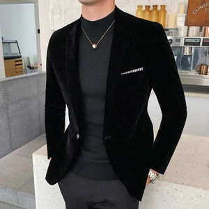 Blazer de Terciopelo para Hombre, Corte Entallado, Cierre de un Botón, Chaqueta de Lujo para Fiesta, Boda, Graduación, Abrigo Formal Elegante, Moda Masculina - Product Image 3