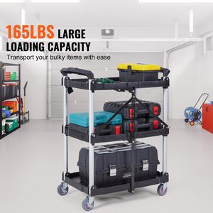 Ergonomic Handle Lockable Wheels Portable 165LBS Heavy Duty Aluminium <b>Foldable</b> Utility Service <b>Cart</b> with 3 Shelf Rolling <b>Cart</b> - Product Image 2