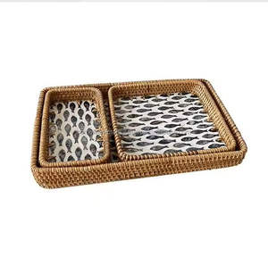 Bandeja Decorativa de Ratán con Incrustaciones de Nácar para Cafetería, con Soporte del Exportador, Ligera y Lista para Regalo, Vietnam - Product Image 5