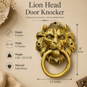 SHUBHAM - Sonnette de porte en métal plaqué or en forme de lion, style antique, pour entrée d'hôtel ou de restaurant - Product Image 2