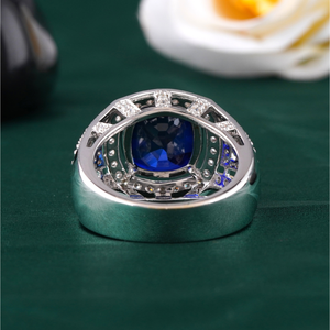 Men's Sapphire Blue CZ <b>Cocktail</b> <b>Ring</b> in 14K <b>Gold</b> VVS-VS DEF Statement Band Prong Setting <b>Gold</b> Vermeil Plating Luxury Jewelry - Product Image 5