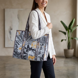 Sac fourre-tout matelassé à imprimé animalier jungle personnalisé, sac à main en fibre de coton naturel avec passepoil contrastant, sac de plage écologique - Product Image 2