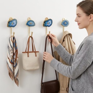 Modern Wall Mounted <b>Coat</b> <b>Hook</b> with Blue Agate Design and Brass Finish <b>Single</b> <b>Hook</b> for Clothing Storage - Product Image 2