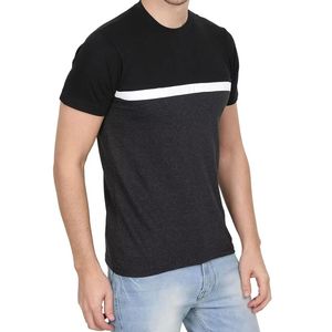 Camiseta de Algodón para Hombre, Diseño con Paneles en Color Negro Menta, Cuello Redondo, Manga Corta, Estilo Casual de Verano, Transpirable, Suave, Corte Moderno - Product Image 4