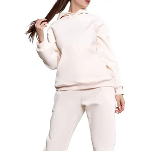 Ensemble de survêtement en molleton à capuche pour femme, couleur unie, coupe décontractée, 2 pièces, longueur intégrale, 100% coton - Product Image 6
