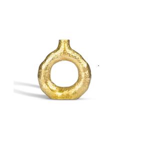 Vase circulaire doré martelé de luxe en métal moderne pour décoration de salon, support floral durable en aluminium pour la décoration - Product Image 1