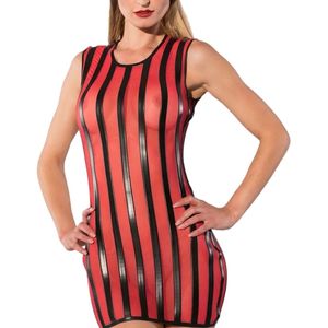 Vestido Mini Ajustado sin Mangas a Rayas Rojas y Negras para Mujer, Cuello Redondo, Estilo Sexy para Fiesta, Translúcido, Spandex, Poliéster - Product Image 2