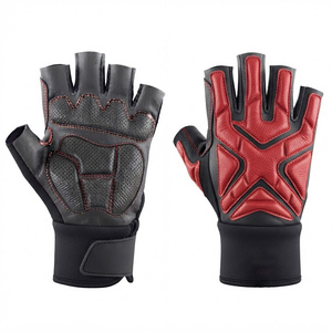 Unisex <b>Leather</b> Half Finger Lightweight Breathable Non-Slip Gym Gloves Adjustable <b>Wrist</b> <b>Strap</b> for Weight Lifting Fitness Training - Product Image 1