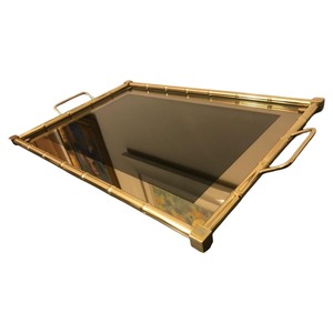 Bandeja Decorativa Rectangular de Latón con Diseño de Bambú, Estilo Tradicional, Pieza Única con Asa Funcional - Product Image 3
