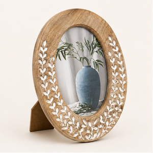Oval Wooden Photo <b>Frame</b> with White Resin Vine Inlay Wholesale Mango <b>Wood</b> Tabletop <b>Picture</b> <b>Frame</b> for Elegant Home Decor - Product Image 5