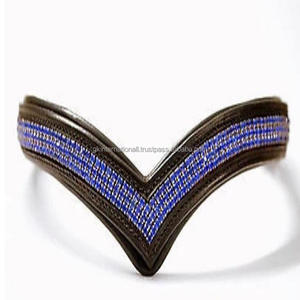 Bandeaux uniques pour chevaux Bandeaux de sourcils anglais rembourrés en cristal Bling bleu blanc marron noir en cuir Bandes de sourcils personnalisées pour cheval - Product Image 2