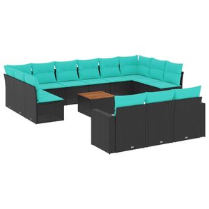 Juego de Sofás de Patio de 14 Piezas en Poliratán Negro con Cojines, Muebles Elegantes para Exteriores - Product Image 2