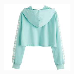 Sudaderas cortas verde menta para mujer con mangas con estampado personalizado, ropa informal, sudaderas modernas para mujer - Product Image 2
