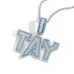 Custom Baguette Initial <b>Letter</b> Pendant Hip Hop Jewellery Custom Name <b>Charm</b> Supplier - Product Image 3