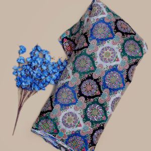 Royal Sapphire Blue & White Crepe Fabric <b>Simulated</b> Micro-Sequin <b>Diamond</b> Grid Print - Product Image 3