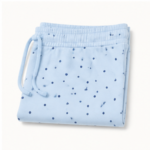 Shorts de détente pour femmes, coupe droite décontractée, à pois bleu poudré, avec cordon de serrage, en coton-spandex interlock, WPSHORT-0006 - Product Image 5