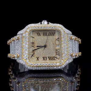 unisex Stainless Steel <b>Watch</b> Rectangle <b>Case</b> Diamond Encrusted Analog Dial Date Display Sapphire Crystal Folding Clasp 41m - Product Image 4