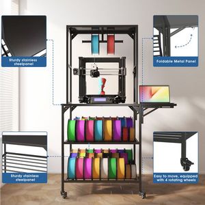 Heavy Duty 3D <b>Printer</b> <b>Stand</b> with Filament Storage Rack and T-Shaped Spools Holder Wheels Essential Accessory for 3D <b>Printers</b> - Product Image 2