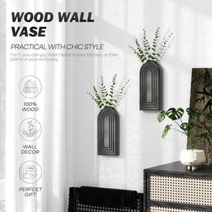 Set di 2 Vasi da Parete Moderni in Legno di Pino Rustico, Decorazione Boho per la Casa, Fioriere Intelligenti per Piante da Interno, Decorazione da Parete Sospesa C - Product Image 2