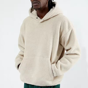 <span class=keywords><strong>Felpa</strong></span> con Cappuccio Oversize in Pile Sherpa <span class=keywords><strong>Beige</strong></span> da <span class=keywords><strong>Uomo</strong></span>, Casual con Tasca a Marsupio per l'Inverno - Product Image 2