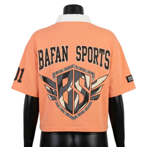 Camiseta de rugby para mujer, tela premium de algodón y poliéster, color melocotón, diseño sólido, impresión por sublimación, logotipo personalizado, camiseta de rugby de algodón para mujer - Product Image 3