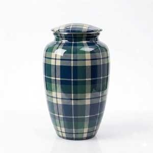 Urne funéraire à carreaux vert et bleu pour cendres humaines adultes, urne commémorative à motif tartan, design personnalisable - Product Image 5